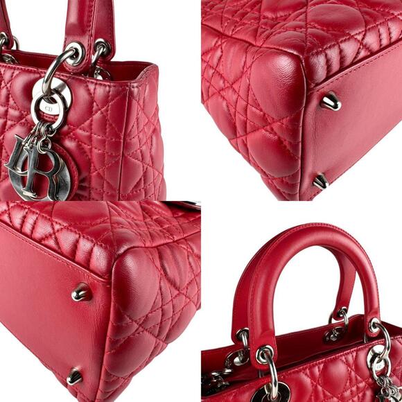 Christian Dior Lady Handbag Shoulder Bag in Red and Silver Leather (Z8061) - Picture 4 of 5